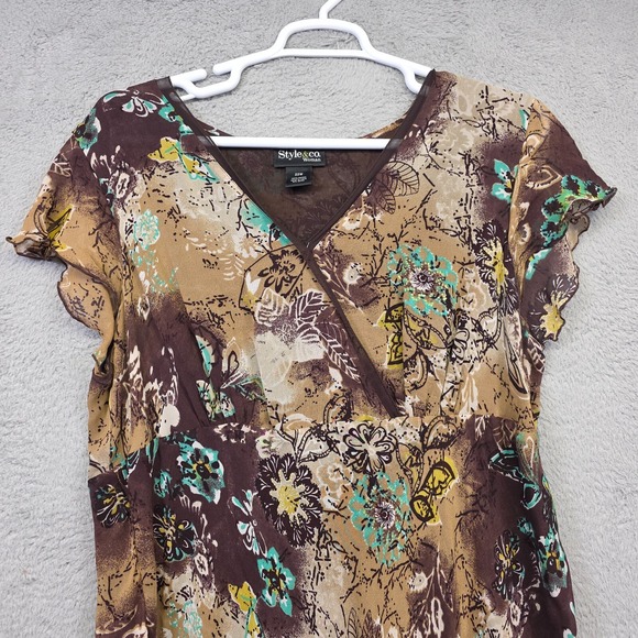 Style & Co Maxi Dress Womens Plus 22W Brown Floral Boho Fairycore Butterfly - Picture 4 of 16